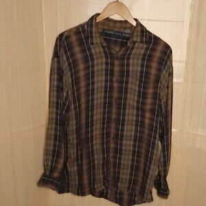 Chereskin Mens Brown Black Plaid Rayon Button Down Large
